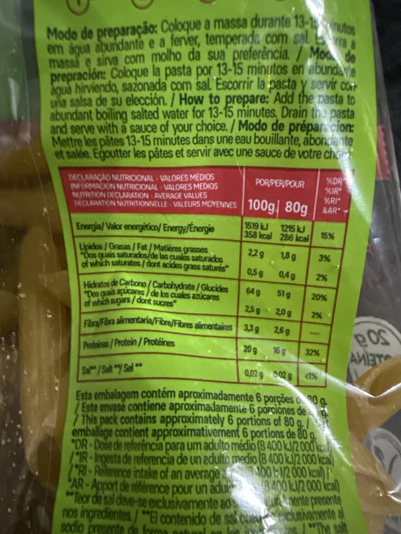 Foto da tabela nutricional