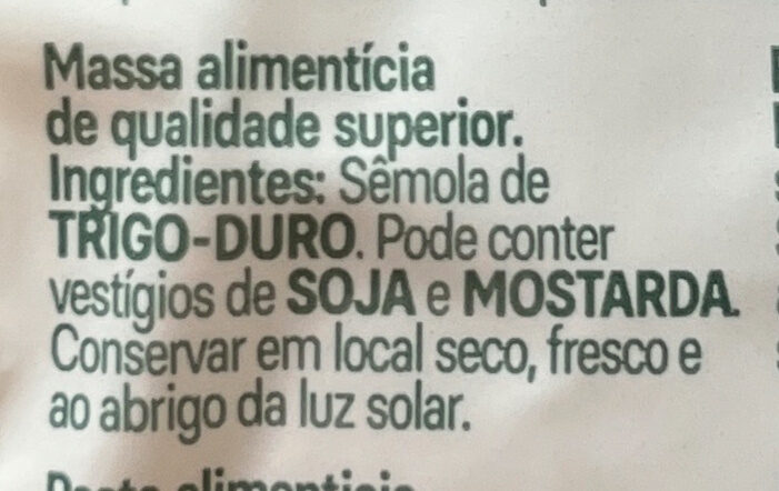 Foto da lista de ingredientes