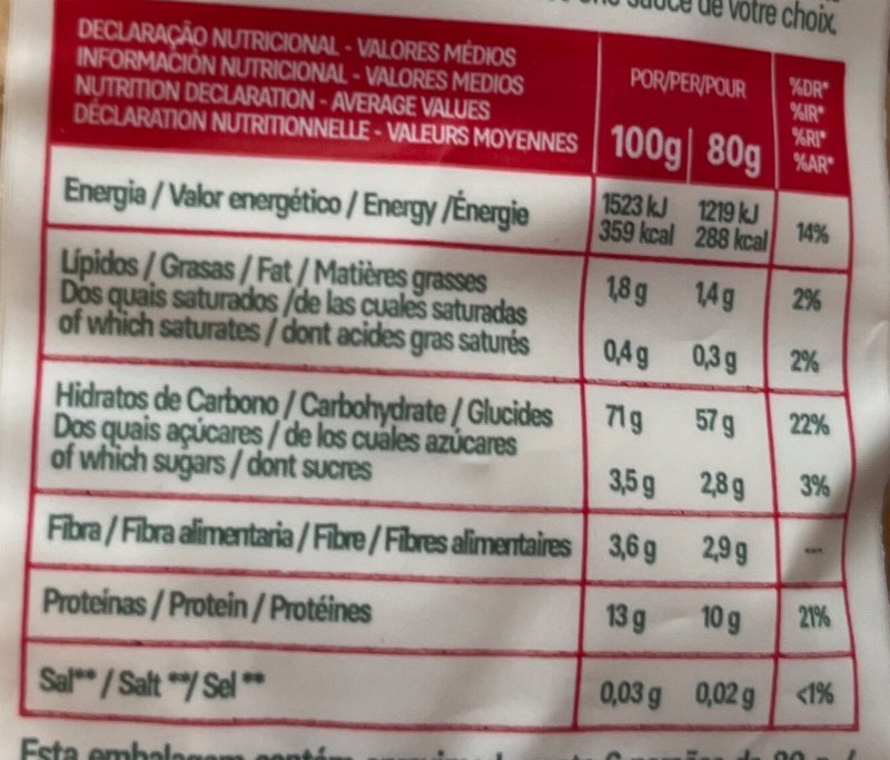 Foto da tabela nutricional