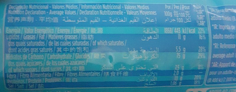 Foto da tabela nutricional