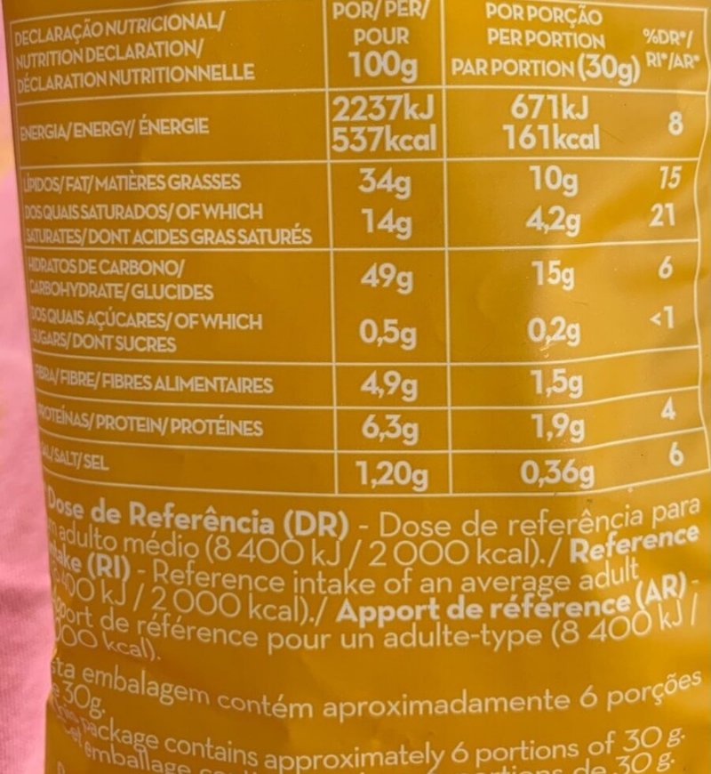 Foto da tabela nutricional