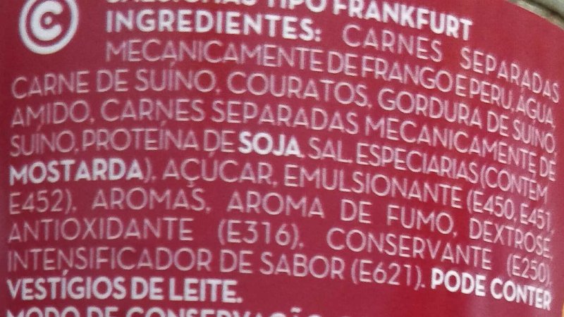 Foto da lista de ingredientes