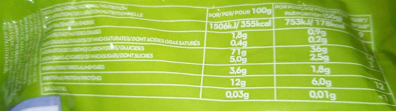 Foto da tabela nutricional