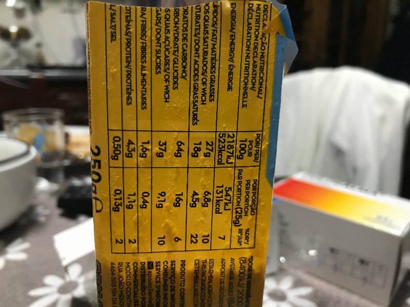 Foto da lista de ingredientes