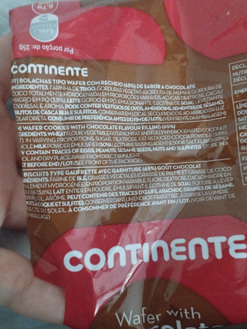 Foto da lista de ingredientes
