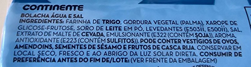 Foto da lista de ingredientes