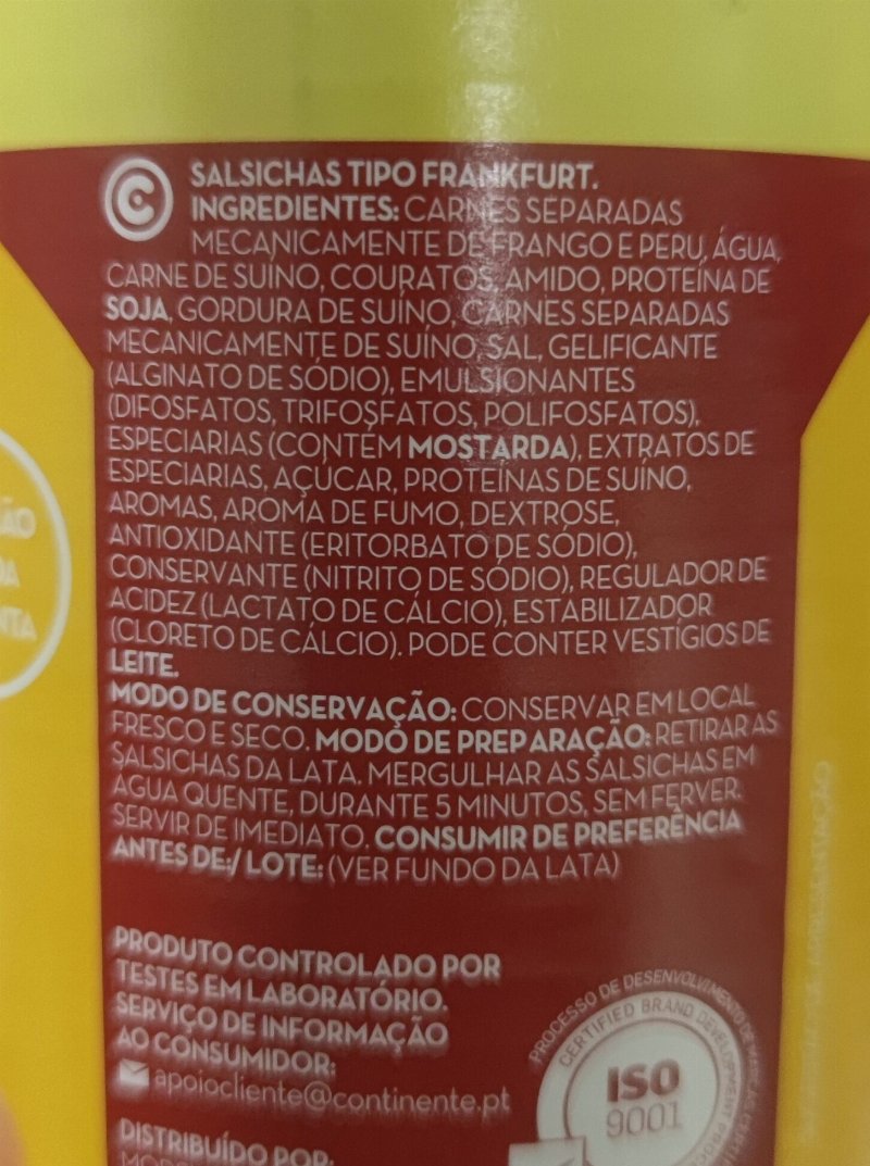 Foto da lista de ingredientes