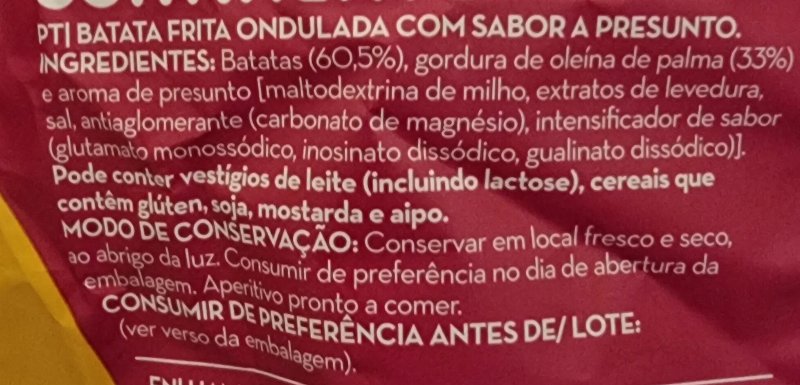 Foto da lista de ingredientes
