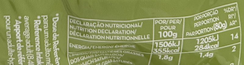 Foto da tabela nutricional