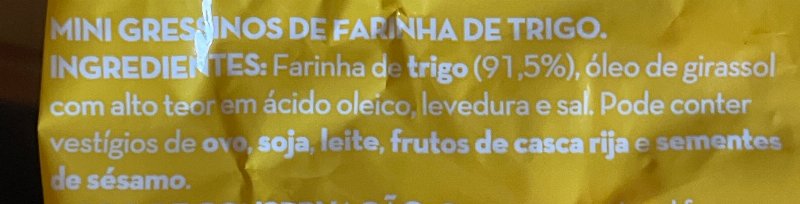 Foto da lista de ingredientes