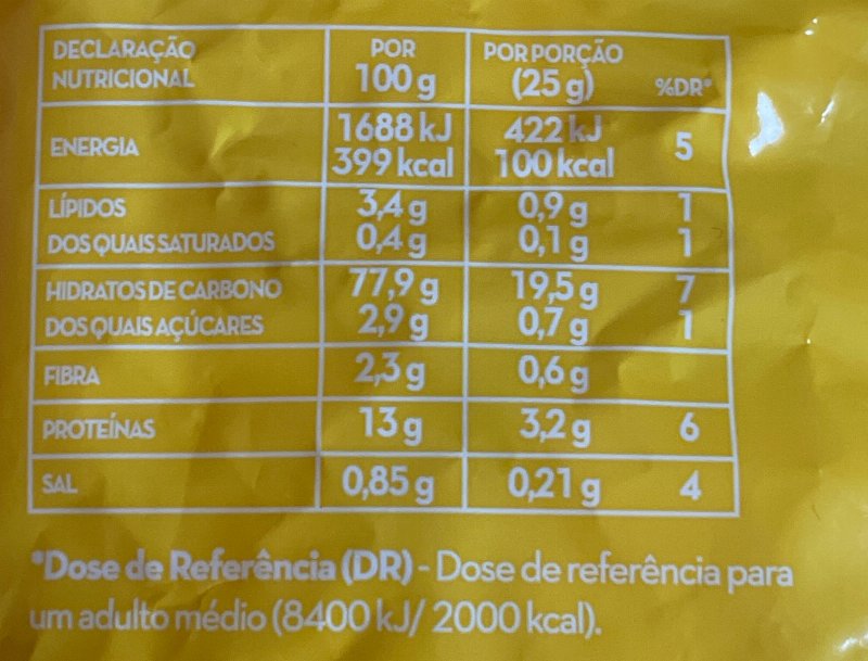 Foto da tabela nutricional