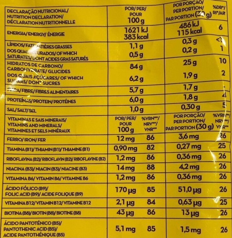 Foto da tabela nutricional