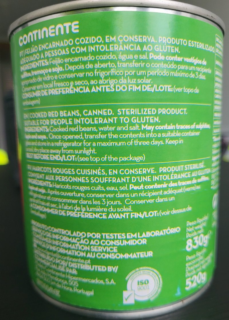 Foto da lista de ingredientes
