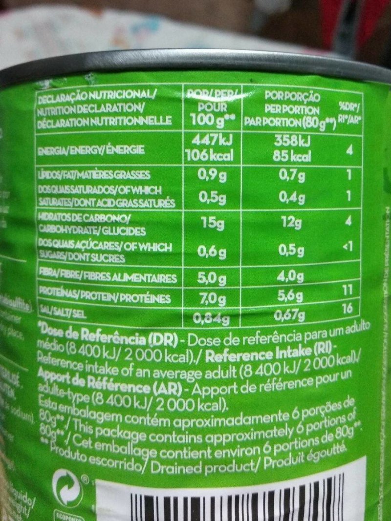 Foto da tabela nutricional