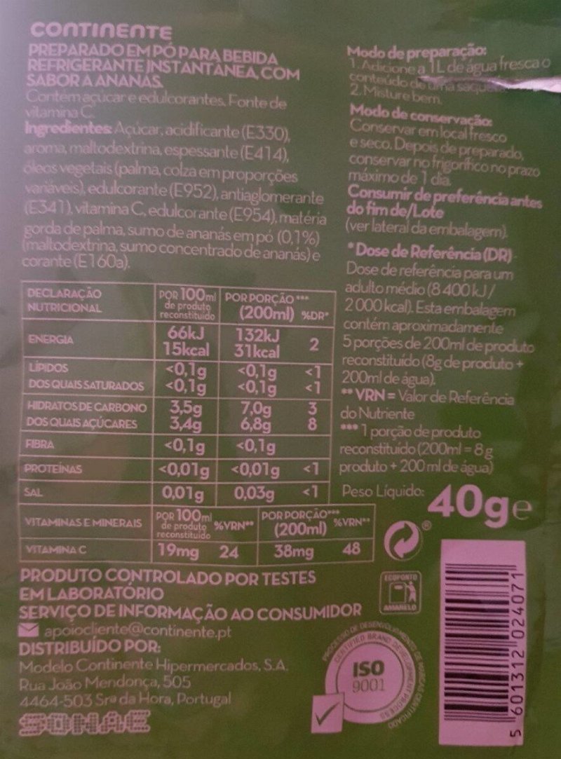 Foto da tabela nutricional