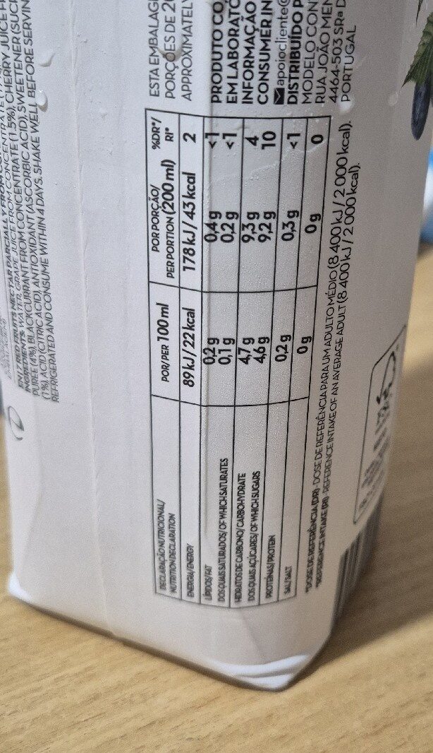 Foto da tabela nutricional