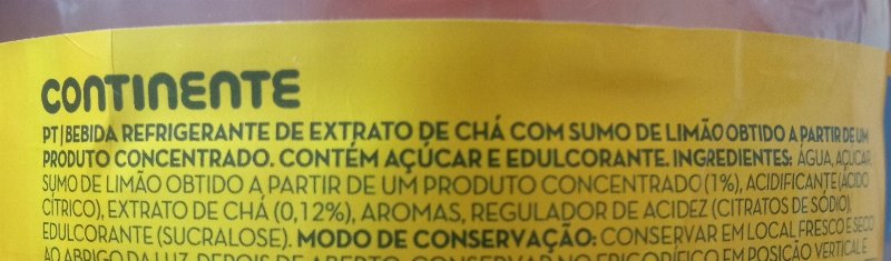 Foto da lista de ingredientes