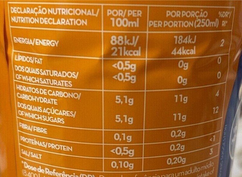 Foto da tabela nutricional