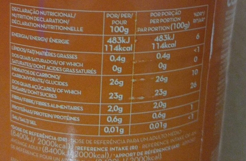 Foto da tabela nutricional