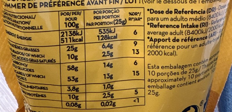 Foto da tabela nutricional