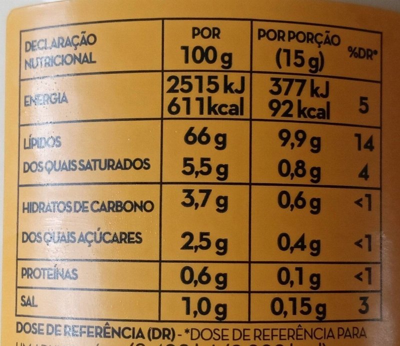 Foto da tabela nutricional