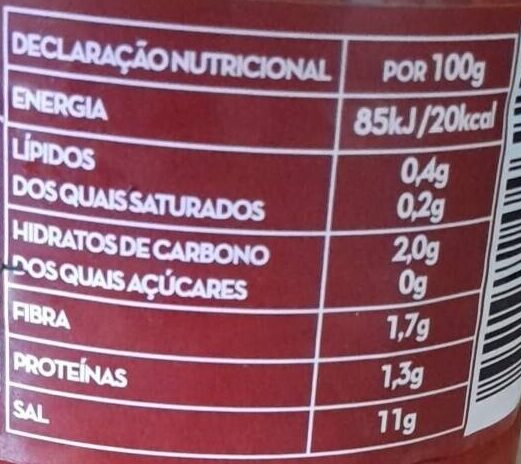 Foto da tabela nutricional