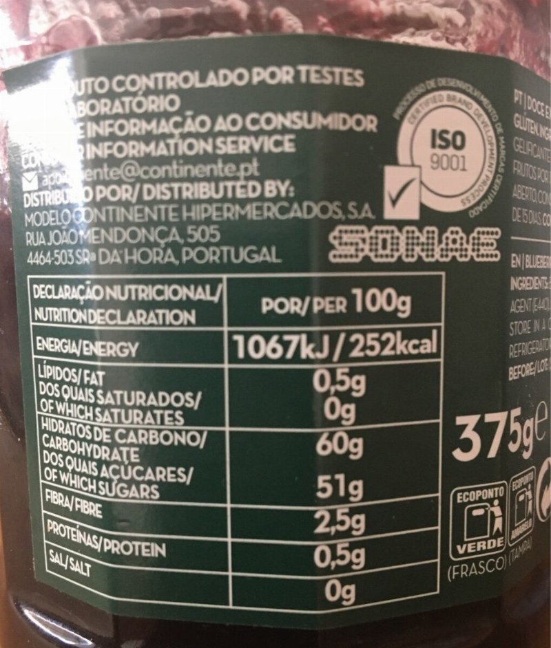 Foto da tabela nutricional