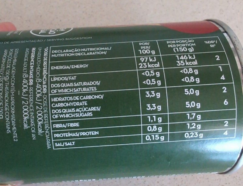 Foto da tabela nutricional