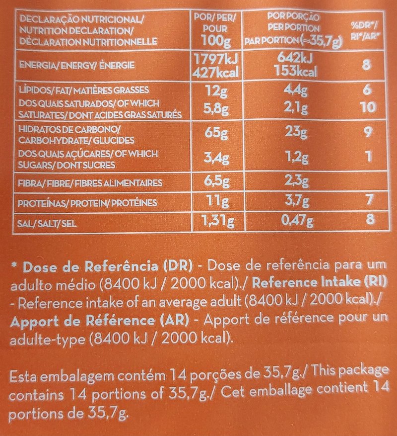 Foto da tabela nutricional