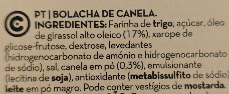 Foto da lista de ingredientes