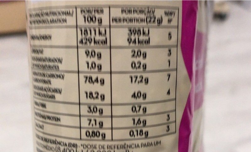 Foto da tabela nutricional