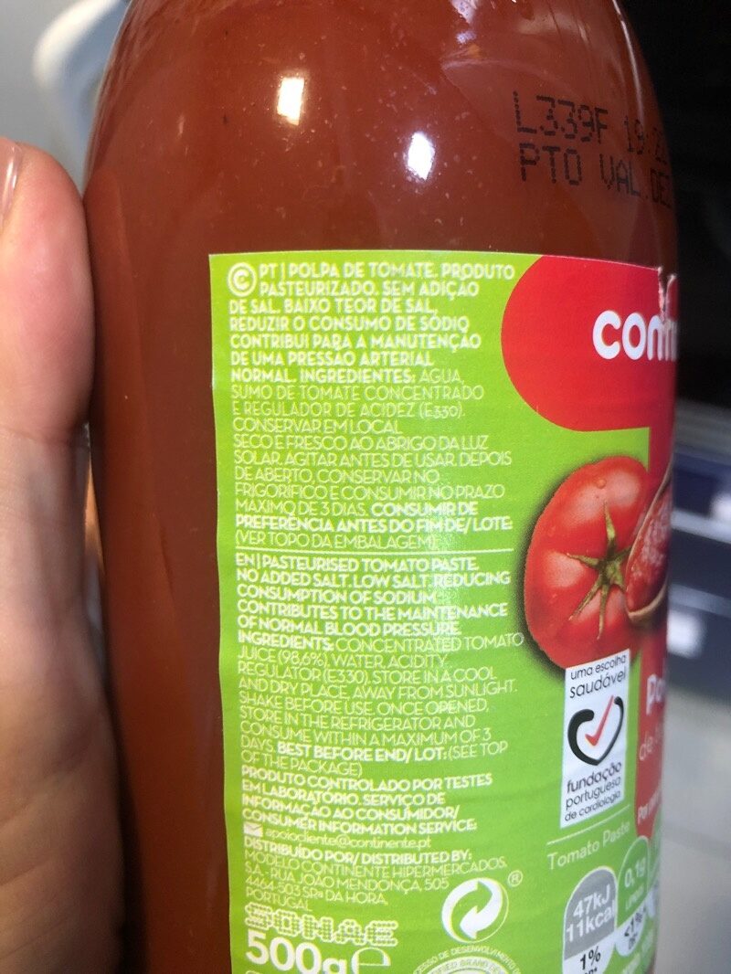 Foto da lista de ingredientes
