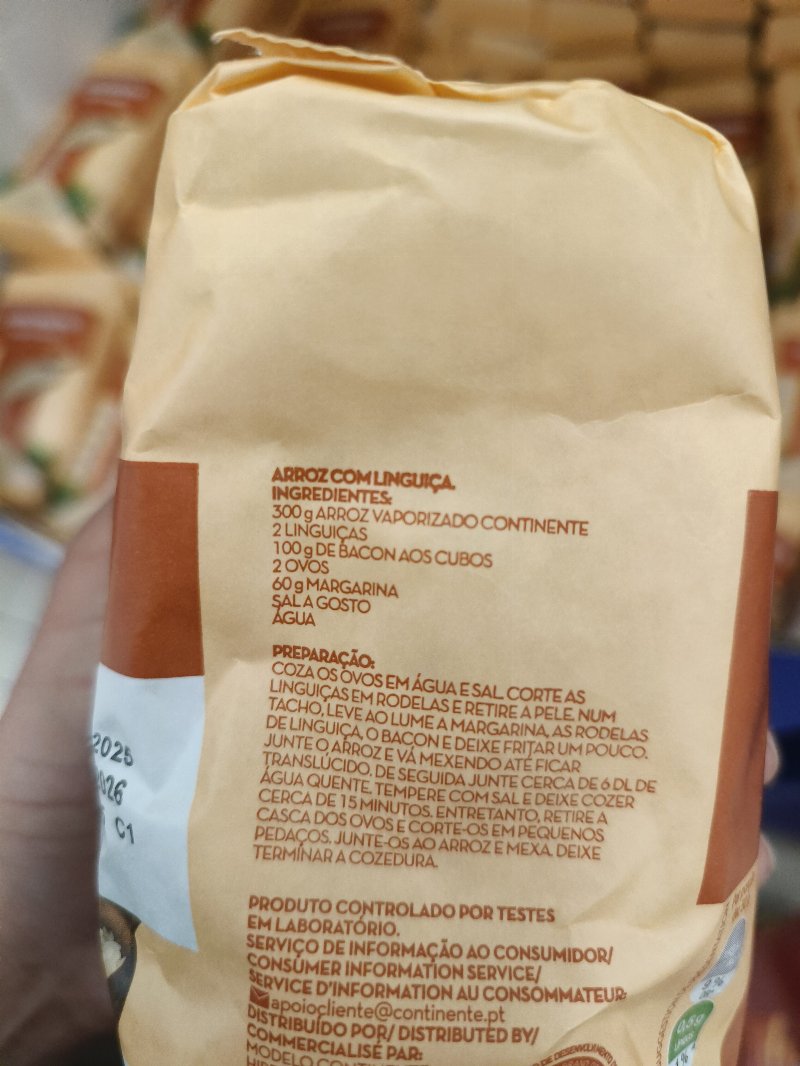 Foto da lista de ingredientes