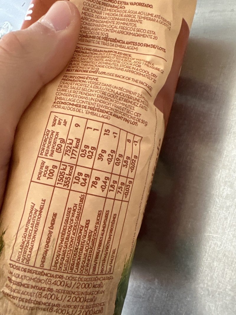 Foto da tabela nutricional