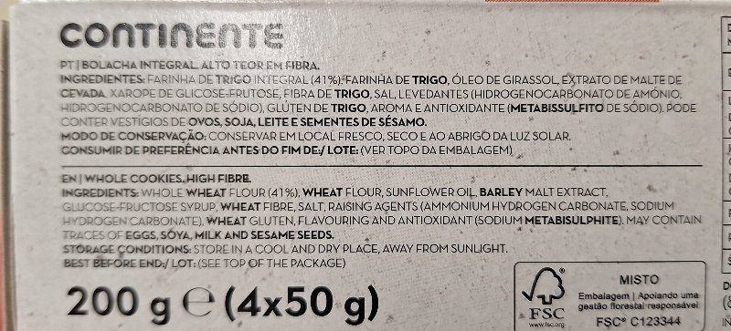 Foto da lista de ingredientes