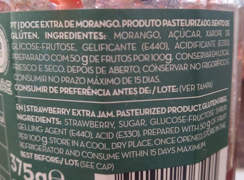 Foto da lista de ingredientes