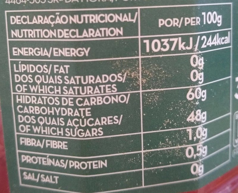 Foto da tabela nutricional
