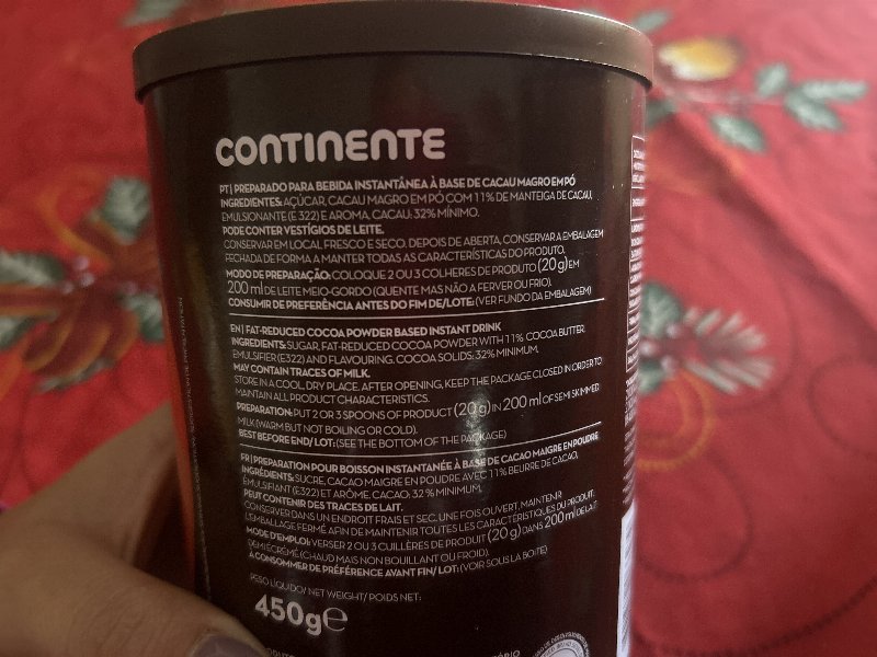 Foto da lista de ingredientes
