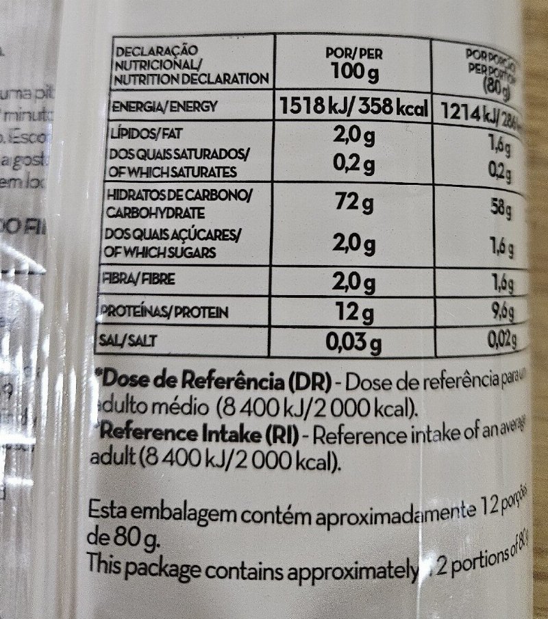 Foto da tabela nutricional