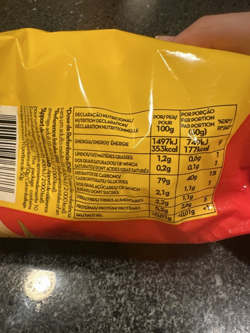 Foto da tabela nutricional