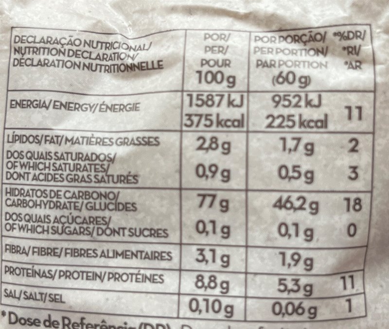 Foto da tabela nutricional