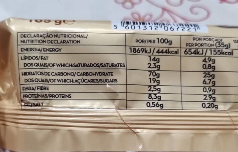 Foto da tabela nutricional