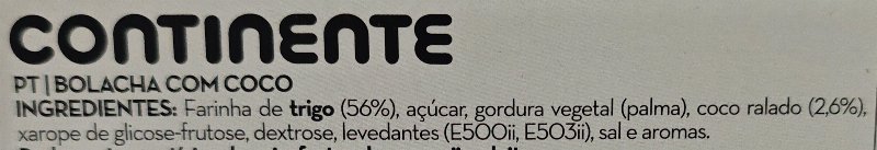Foto da lista de ingredientes