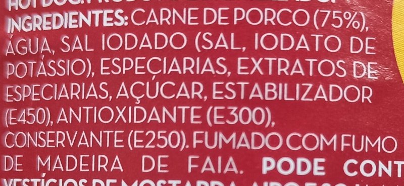Foto da lista de ingredientes
