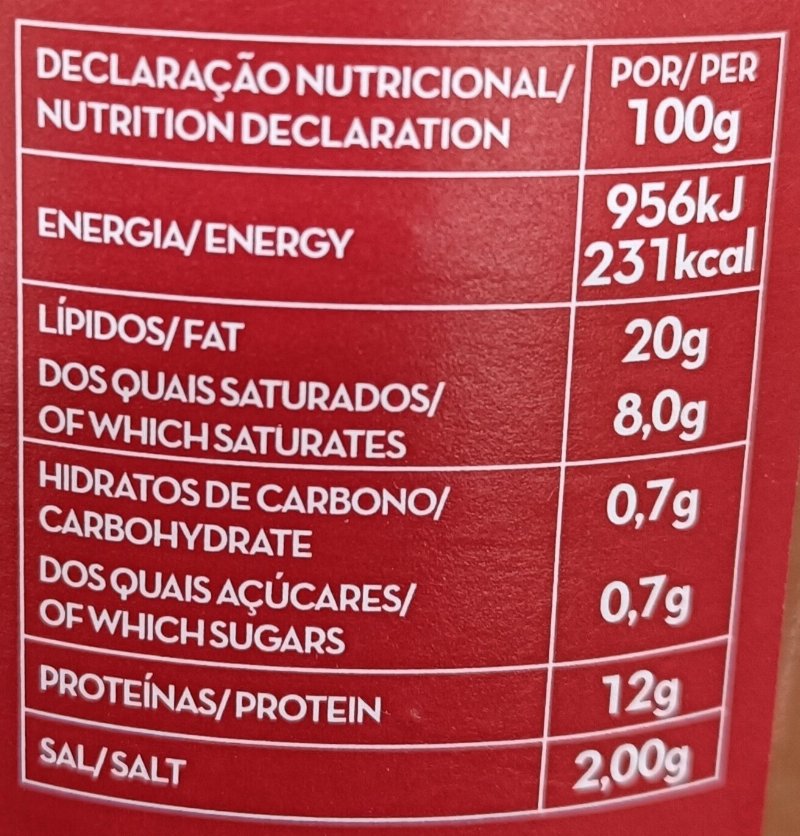 Foto da tabela nutricional