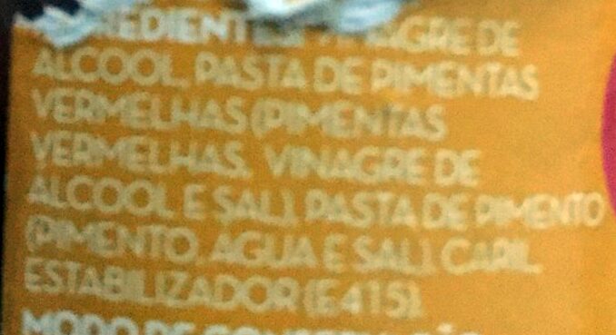 Foto da lista de ingredientes
