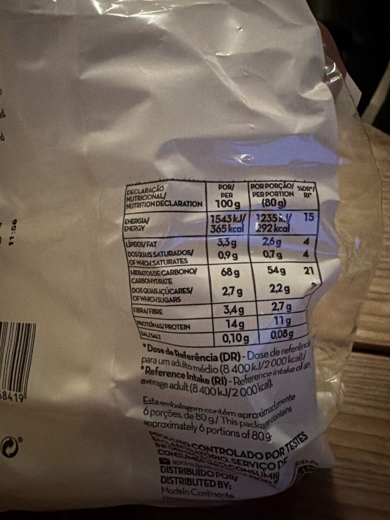 Foto da tabela nutricional