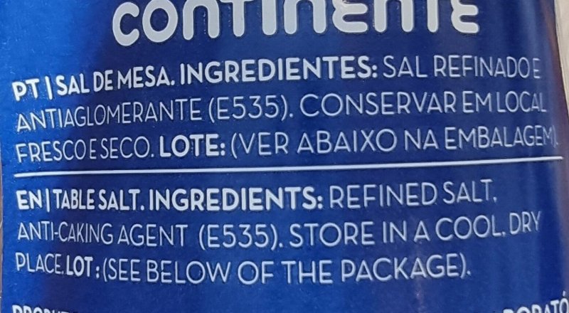 Foto da lista de ingredientes