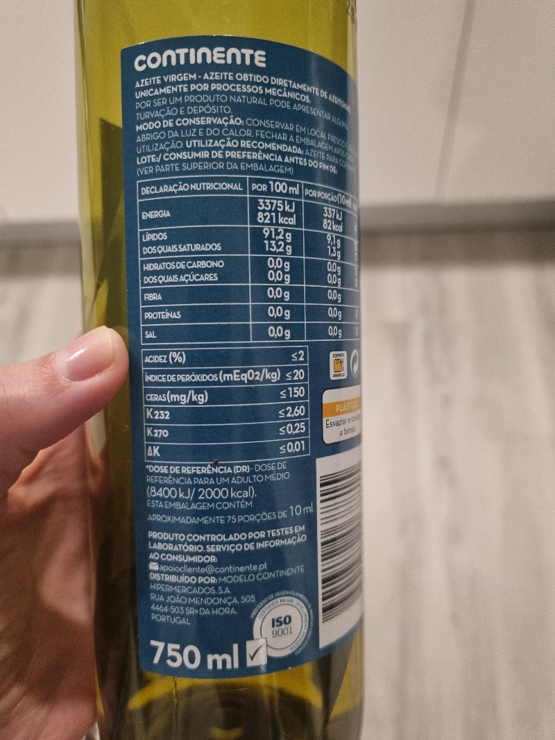 Foto da lista de ingredientes