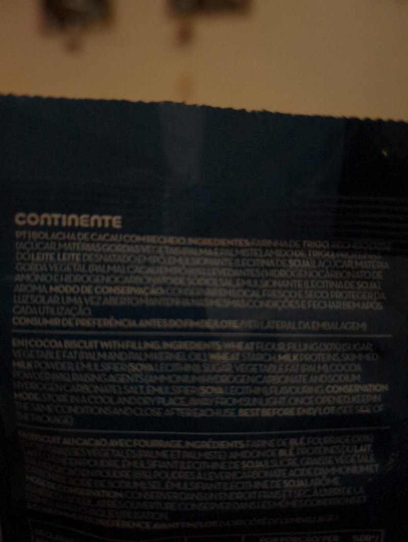 Foto da lista de ingredientes